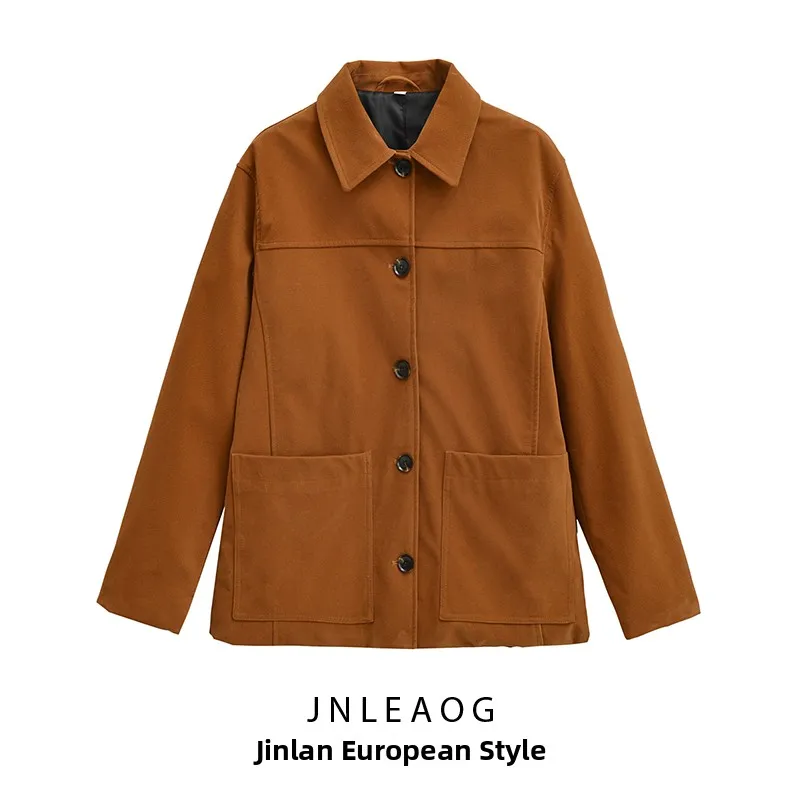 Casaco jaet de couro sintético reversível feminino de alta qualidade outono novo sle jnleaog fibra de poliéster longo sve