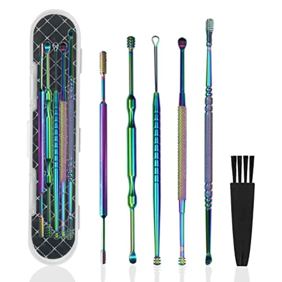

6 Pcs Ear Wax Removal Kit, Professional Double-Headed Ear Pick Earwax Removal Tools, 316L Stainless Steel Ear Cleaner Curette w