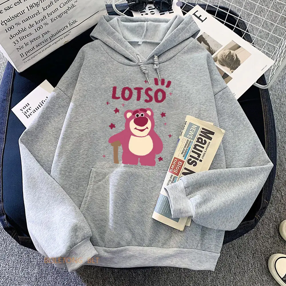 Cute Strawberry Bear Lotso Letter Print Women Sweatshirt Soft Warm Casual Female Hoodies Autumn New Loose Fleece Tops for Girls