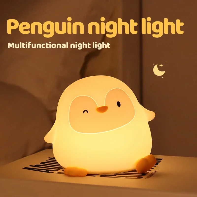 Cartoon Penguin Silicone Lamp Rechargeable LED Night Light Two-level Dimming Timer Off Sleep Light for Room Decoration