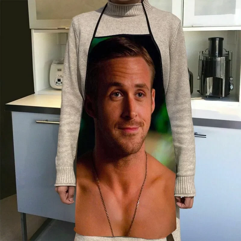 Custom Ryan Gosling Kitchen Apron Dinner Party Cooking Apron Adult Baking Accessories Waterproof Fabric Printed Cleaning Tools