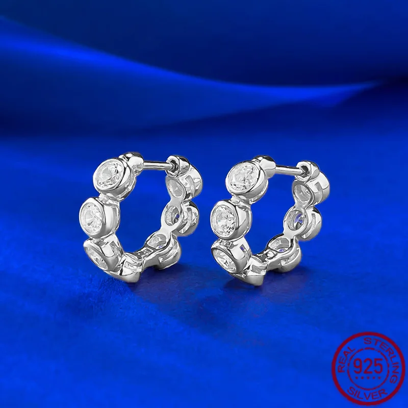 New S925 Silver Bag with Round Diamond Earrings for Women's Light Luxury Fashion Commuter Earrings Wedding Gift