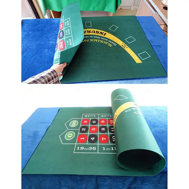 Double-sided Poker Layout Mat Blackjack and Texas Holdem Available Table Mat Craps and Roulette Table Felt Green Fabric Mat