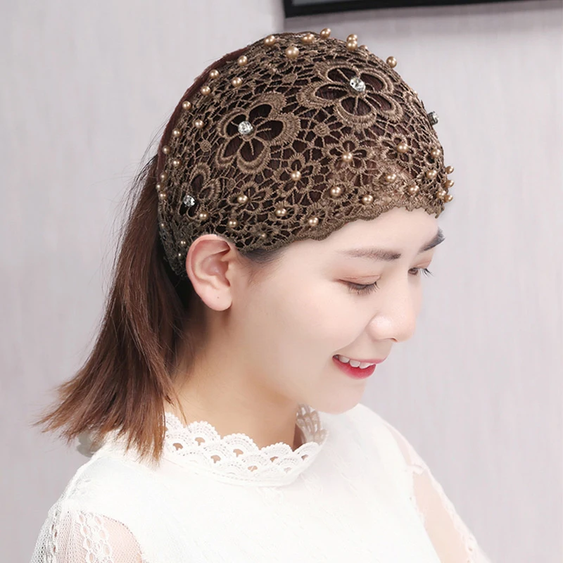 Lace Headbands For Women;Wide Floral Pearl Lace Elastic Headbands Hair Accessories For Women Fashion