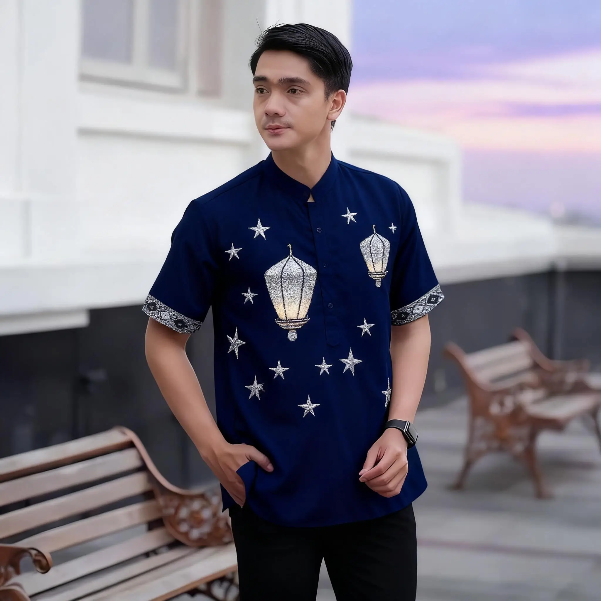 

Исламская одежда с павлином, мужская рубашка-кимоно с короткими рукавами и принтом Jubba Thobe, Саудовская рубашка Camisa Masculina Muçulmano Herren