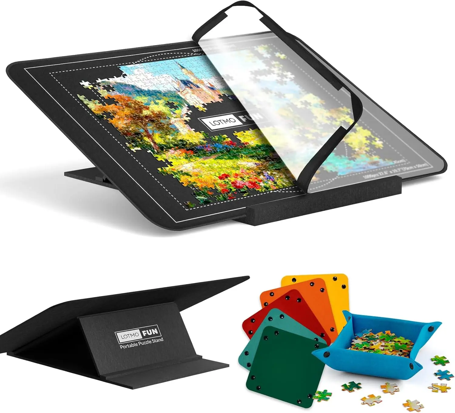 

Adjustable Angle Puzzle Board with 6 Trays & Cover, Lightweight Felt Surface for 1000 Pieces, Non-Slip Storage Table