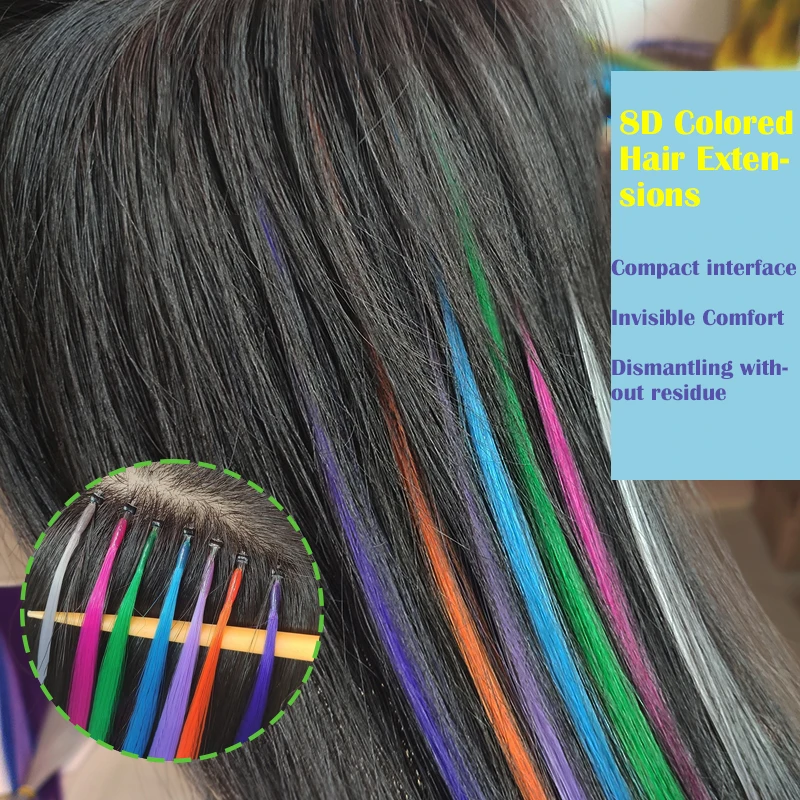 

8D Color Hair Extensions Natural Real Human Fusion Blue Purple Pink Grey 613 Color 20" Inch 100% Human Hair Color