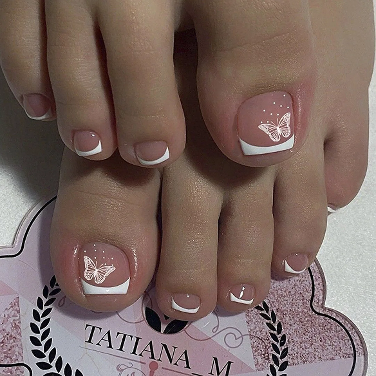 24pcs French False Toenails Nude Color with Glitter Rhinestone Press on Toe Nails Full Cover Wearable Artificial Stick-on Nails