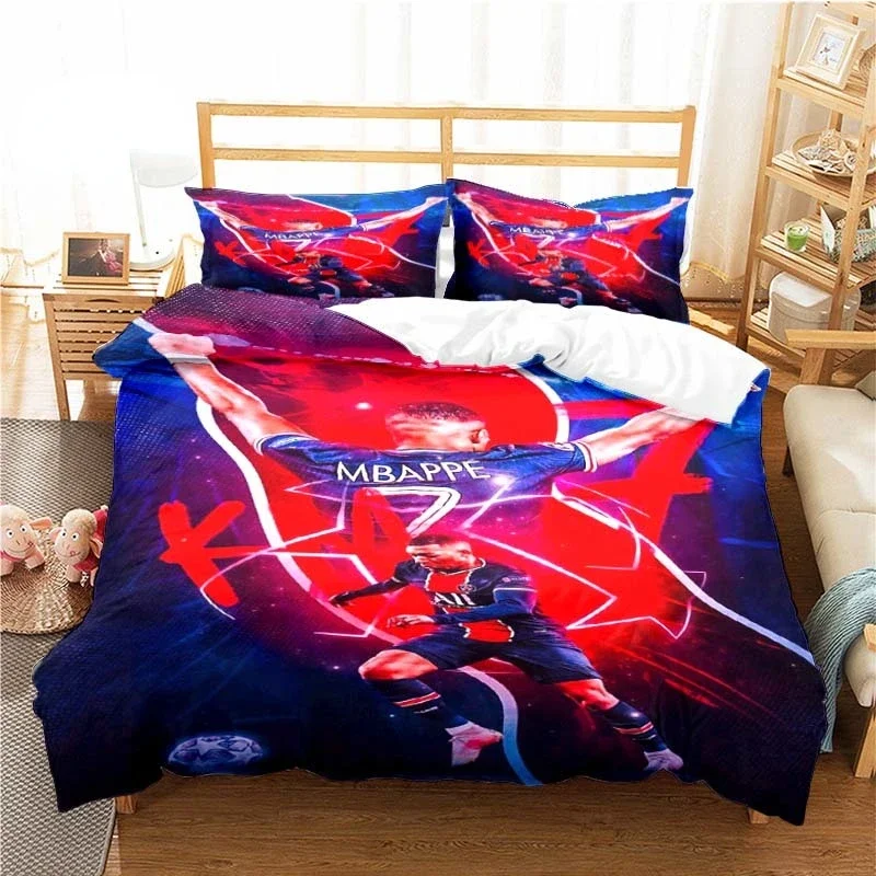 3PCS Football Star Bedding Set Printed Duvet Cover Comfortable Breathable Luxury Cotton Quilt Pillowcase Single King Queen