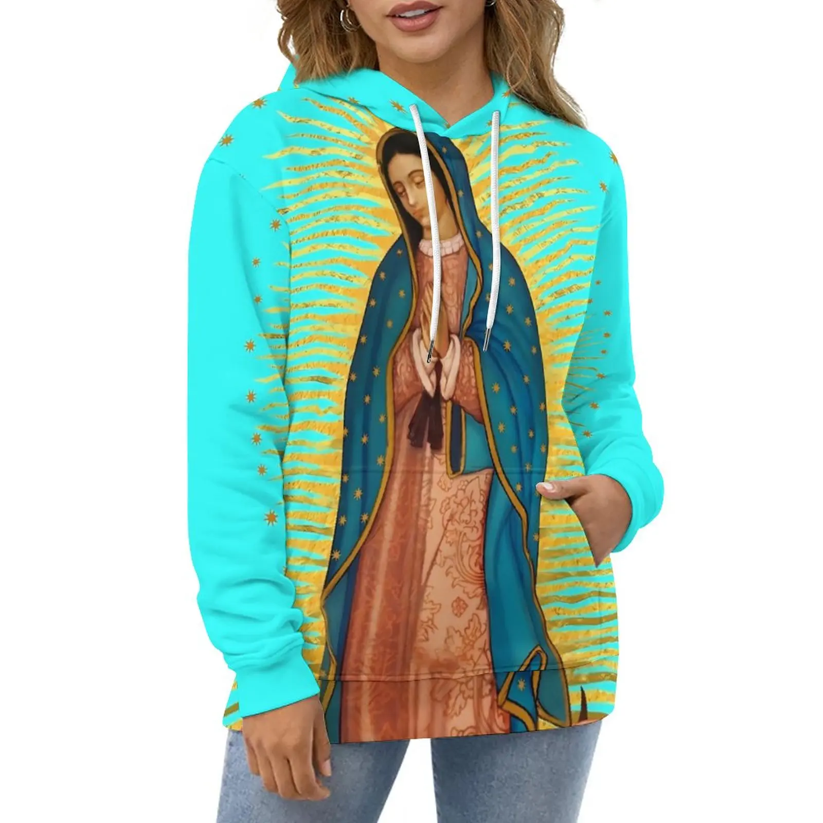 Virgin Mary Hoodies Guadalupe Mother Street Wear Casual Pullover Hoodie Long Sleeve Y2k Custom Hooded Sweatshirts Big Size 6XL