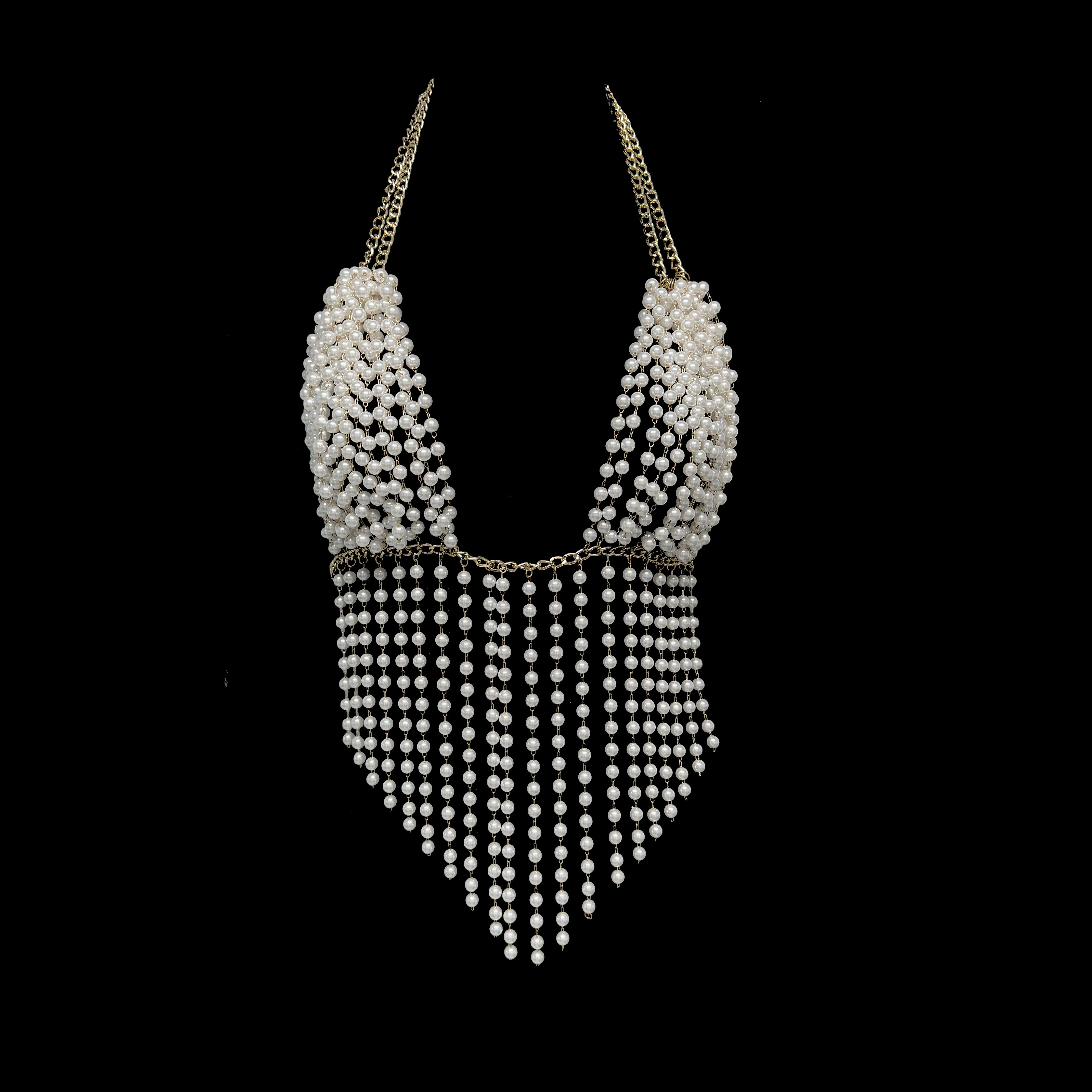 

Сексуальные укороченные топы с открытой спиной и открытой спиной, роскошные жемчужные кисточки с цепочкой, глубокий V-образный вырез, бретелька с лямкой на шее, вечерние топы для ночного клуба