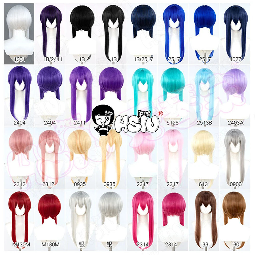 

23 colors Multi colored long sideburns style short hair HSIU Purple blue pink black gold 60cm cosplay Wig Synthetic Wig+Wig cap