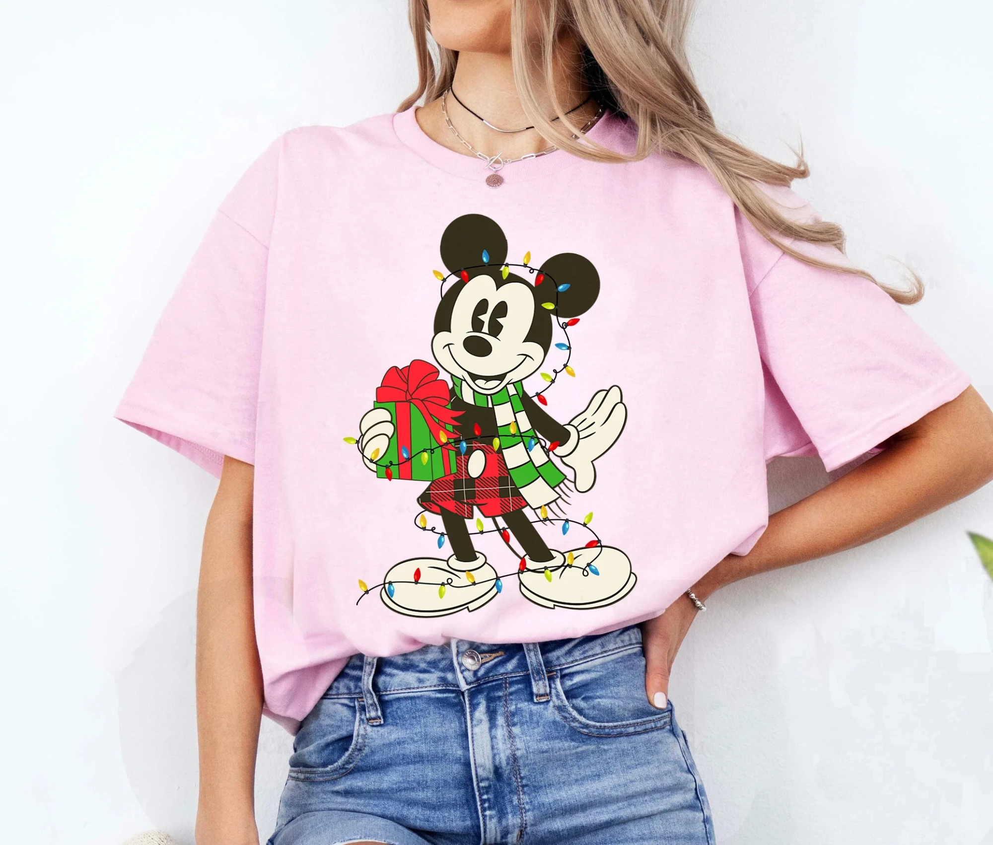 

Disney Classic Mickey and Minnie Christmas Pattern T-shirts, Disney Couple Christmas Lights, Disney Christmas Couple Outfits