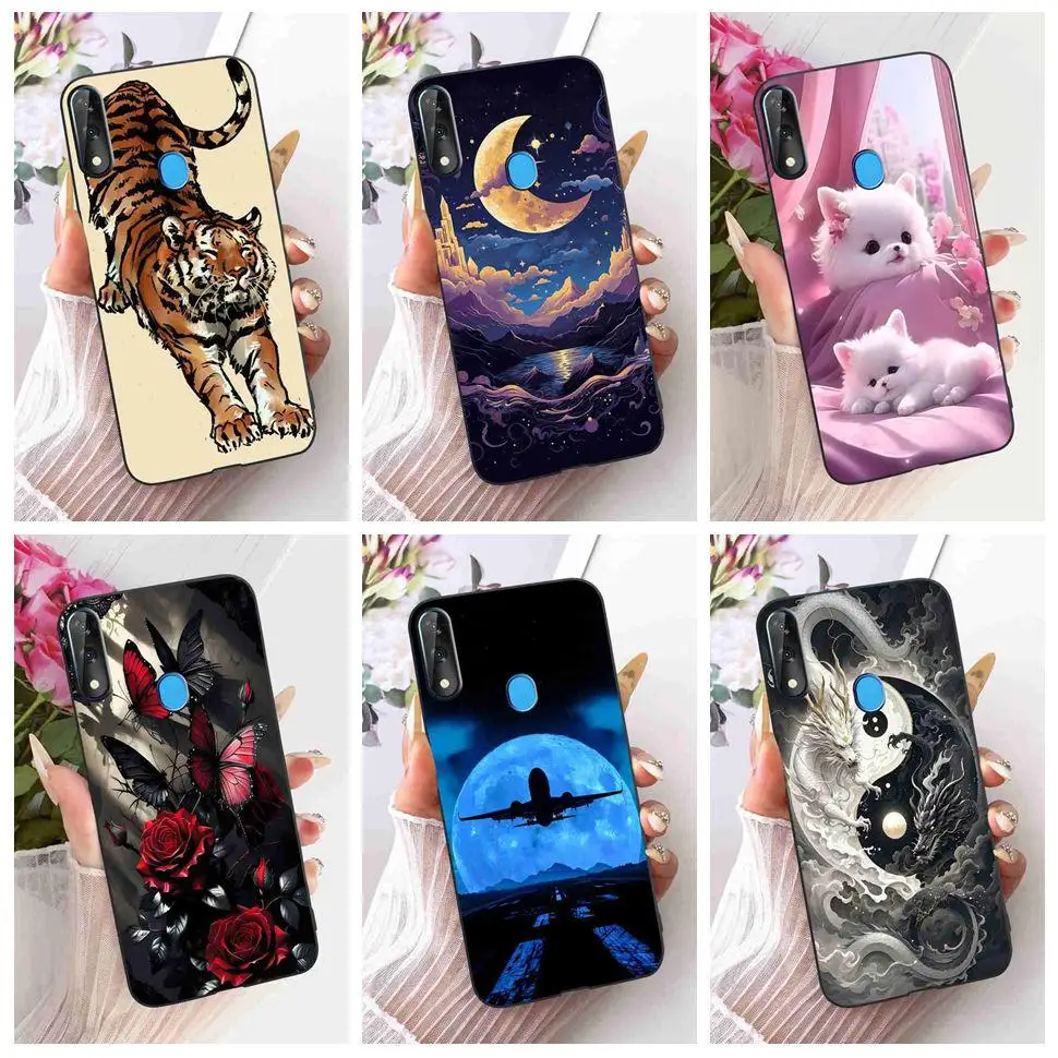Funda para ZTE Blade V10 2019 de 6,3 pulgadas, funda negra de silicona TPU con dibujos de gatos, funda protectora para teléfono ZTE Blade v10 V 10 2019