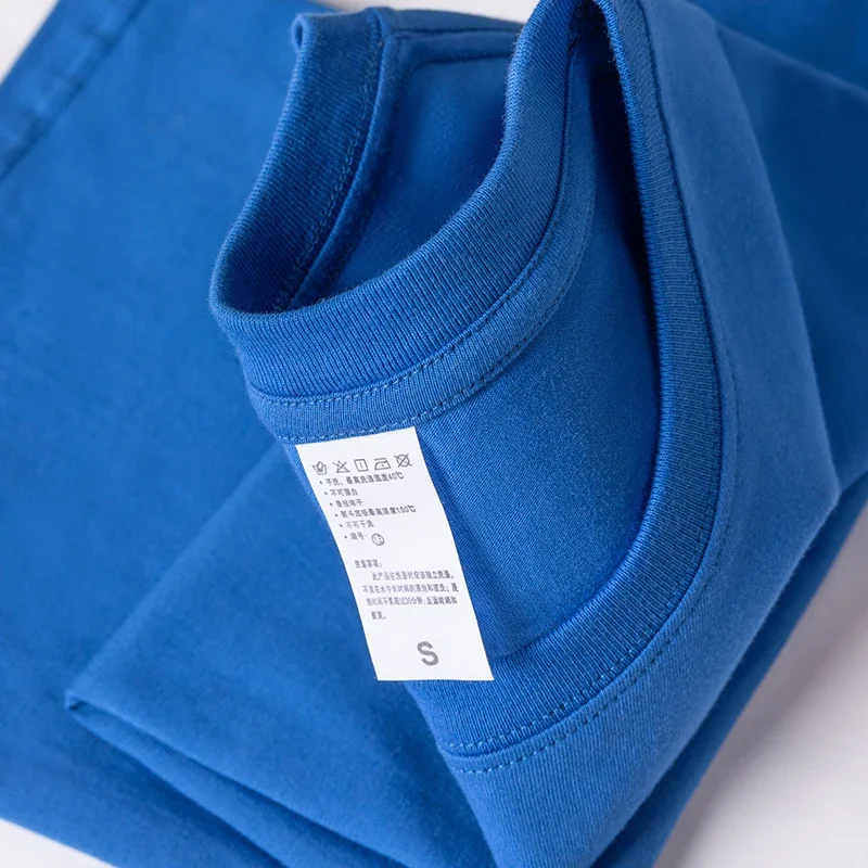 100% Pure Cotton Heavy Navy Blue-sleeved T-shirt, Solid Color Cost-effective Casual Loose Short Sleeved Top image 4