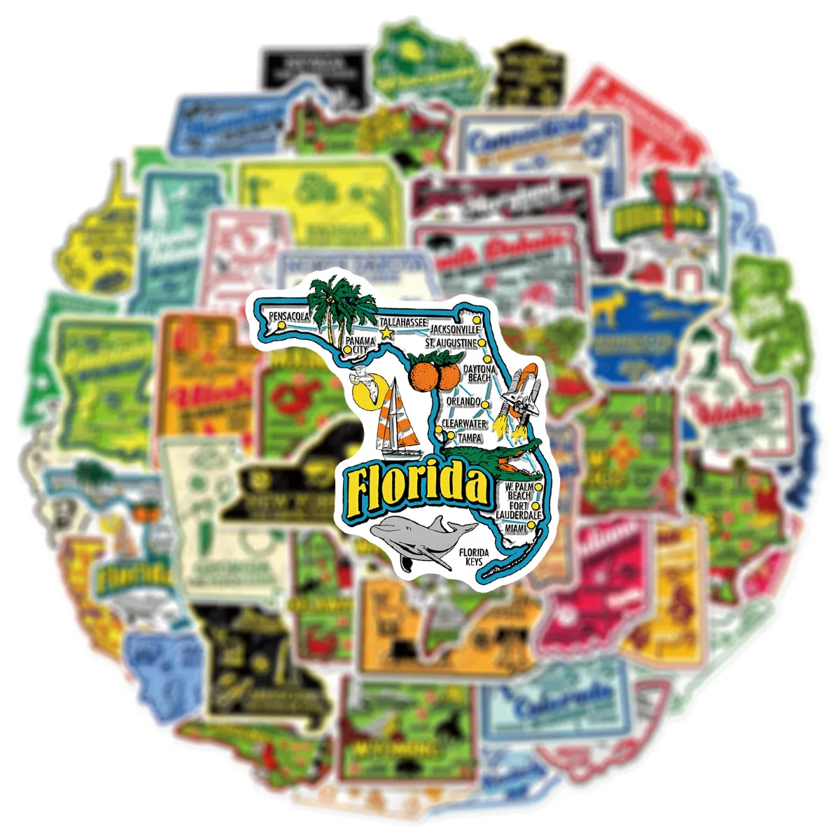 50 قطعة خريطة مدينة السفر في الولايات المتحدة لتقوم بها بنفسك ملصقات مقاومة للماء لسكرابوكينغ الهاتف الأمتعة سكيت الشارات الزخرفية