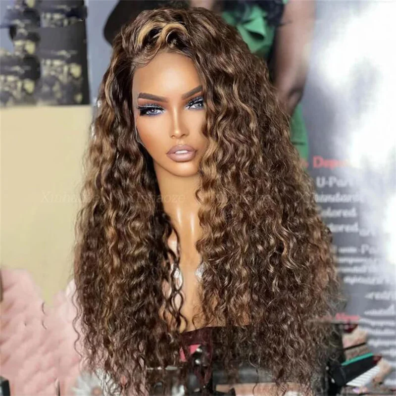 

Long 180Density 24Inch Highlight Blond Kinky Curly Lace Front Wig For Women BabyHair Heat Resistant Glueless Daily Wig Fashion