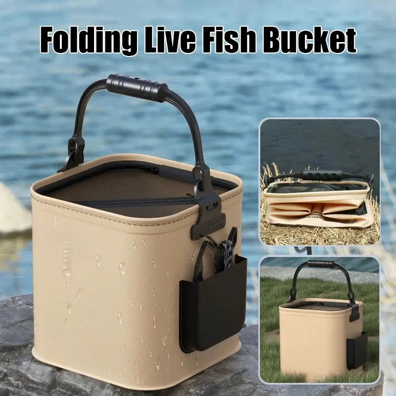 8L/14L Fishing Bucket Folding Fish Bait Bucket EVA Water Tank Fishing Tackle Live Fish Box Portable Water Bag For Camp Fishing