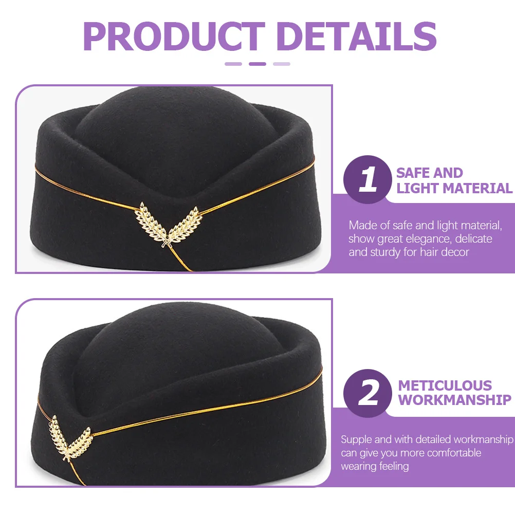 2 pçs aeromoça de feltro comissária de bordo para mulheres uniforme cosplay chapéu cosplay uniforme acessório companhia aérea hostess chapéu prop