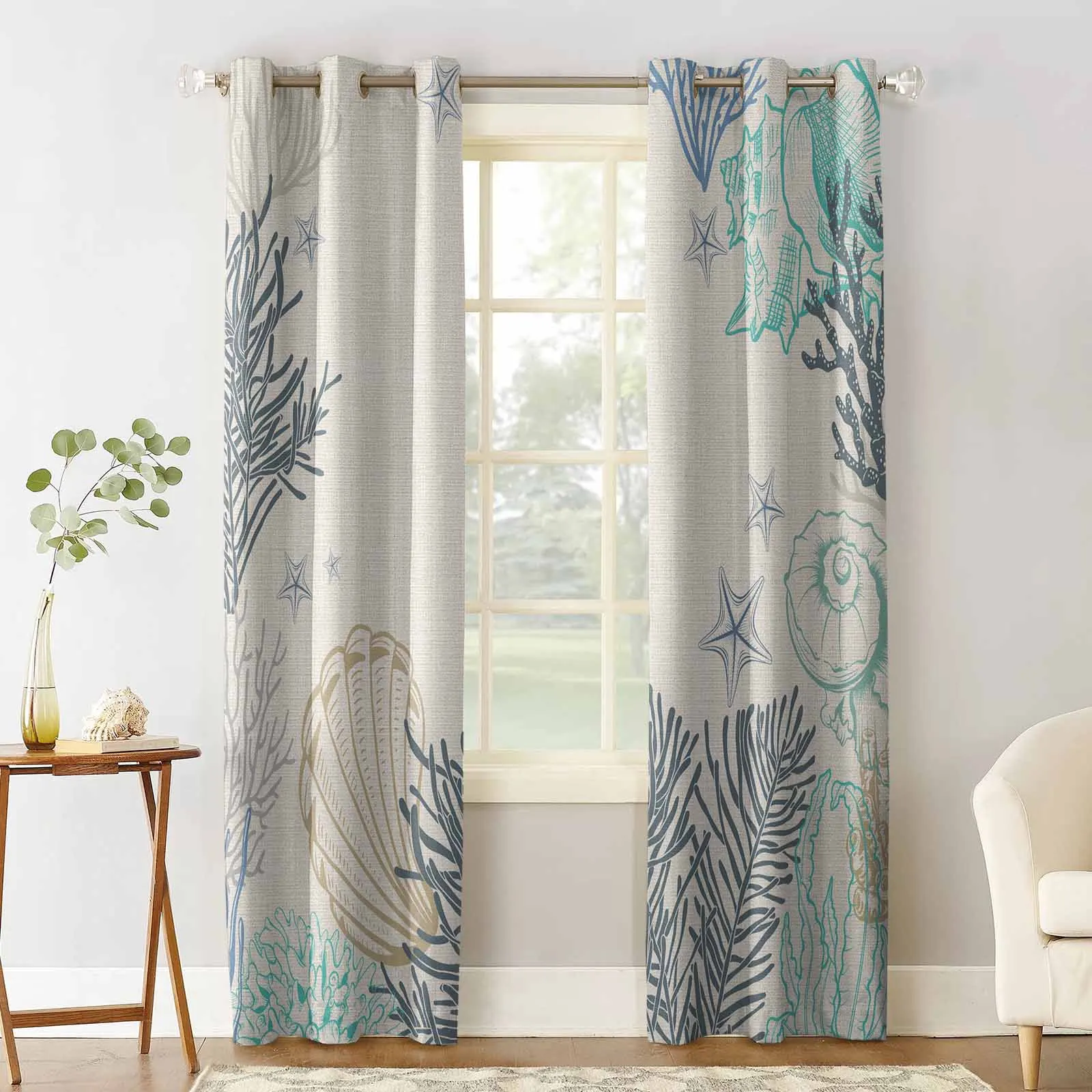 Patterned Shell Marine Organisms Living Room Bedroom Elegant Curtains For Kitchen The Room Window Treatments Drapes