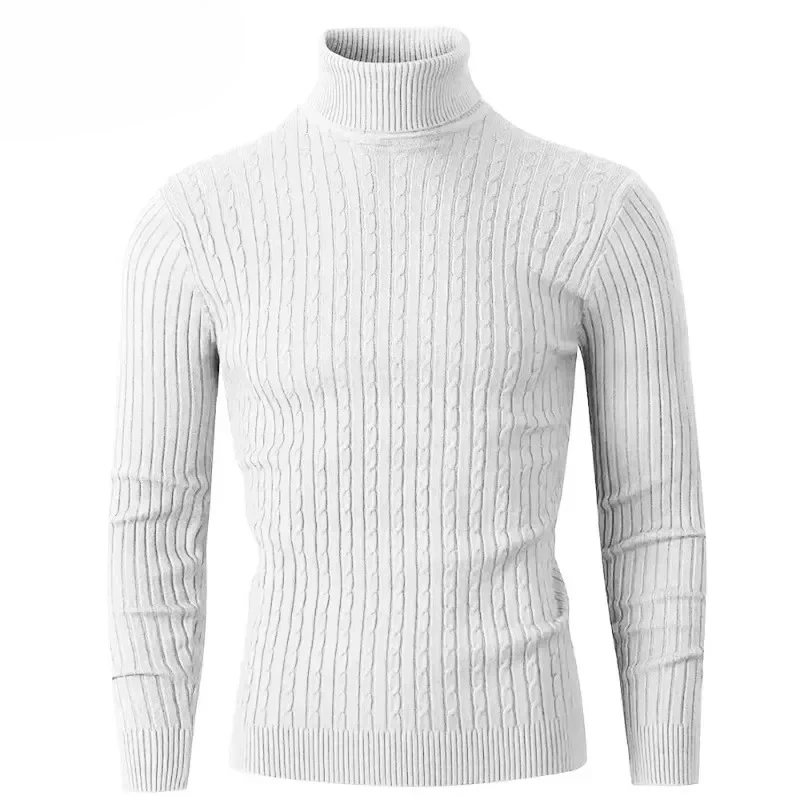 

Autumn and Winter New Men's High Neck Pullover Long Sleeved Fashionable Striped Knitted Sweater Warm and Casual Slim Fit Outfit