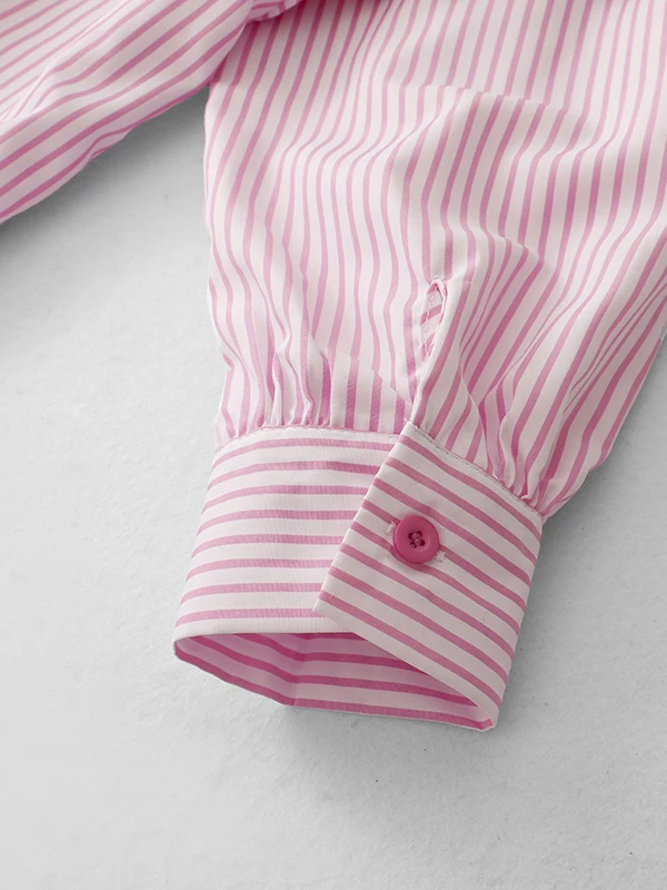 Pink Striped irt Dr Women's Faionable Loose Casual Long Sve Full Button A-Line Dr Autumn Season Ladies' Gown