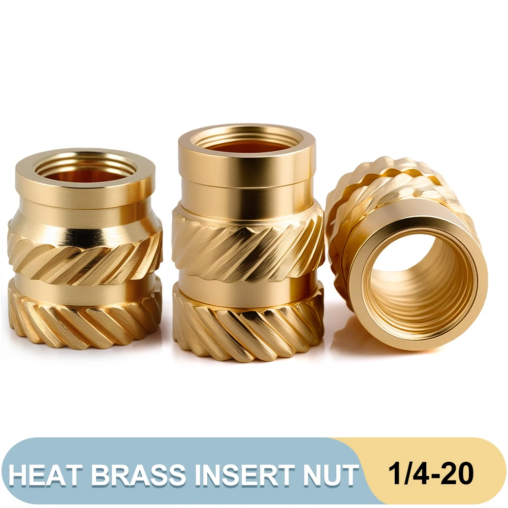 1/4-20 UNC Heating Brass Insert Nut Double Twilled Knurled Injection Molding Embedment Inserts Hot Melt 3D Printing Nuts