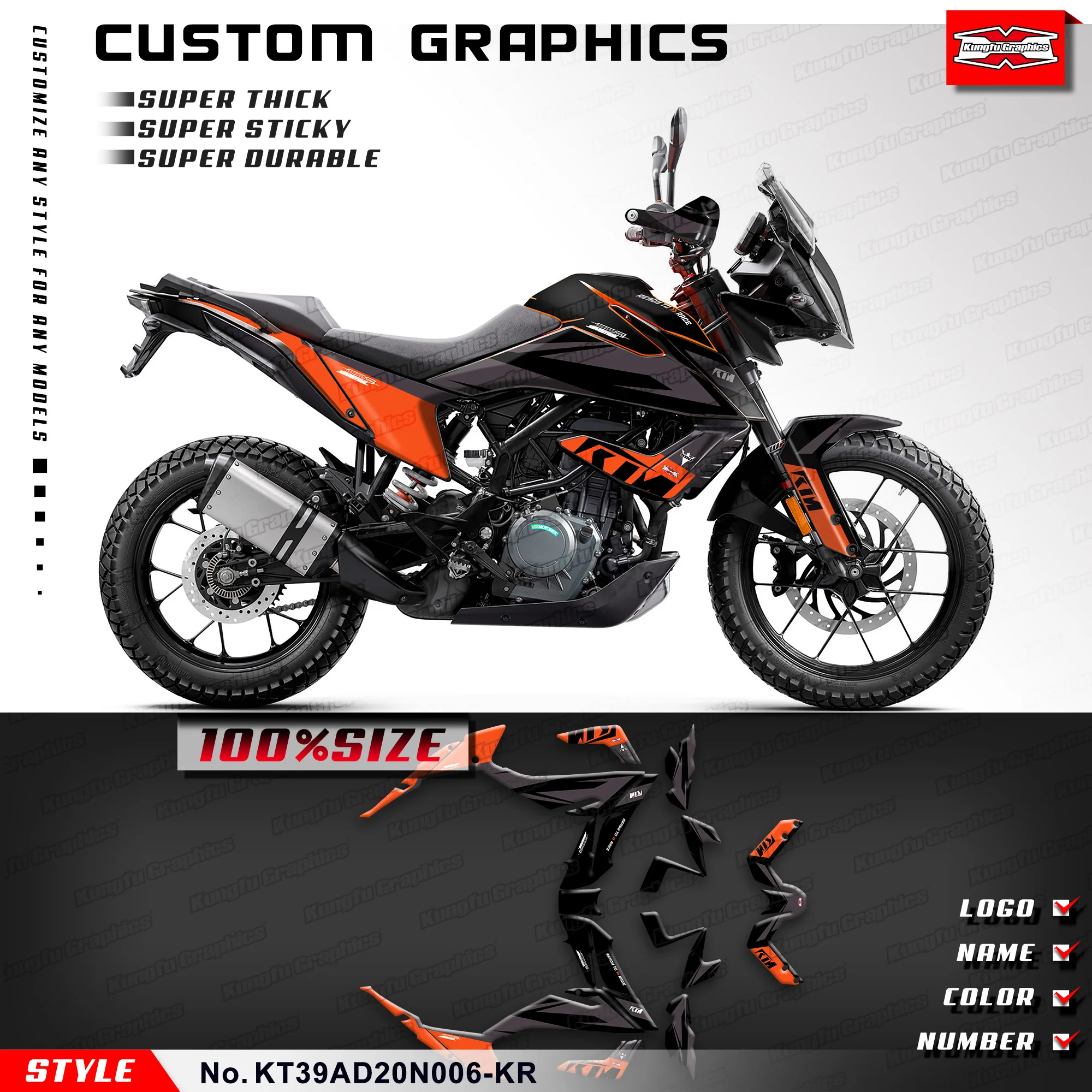 

Набор графических наклеек KUNGFU GRAPHICS для KTM 390 Adventure 390 ADV 2020 2021 2022 2023 2024, восстановление, KT39AD20N006-KR