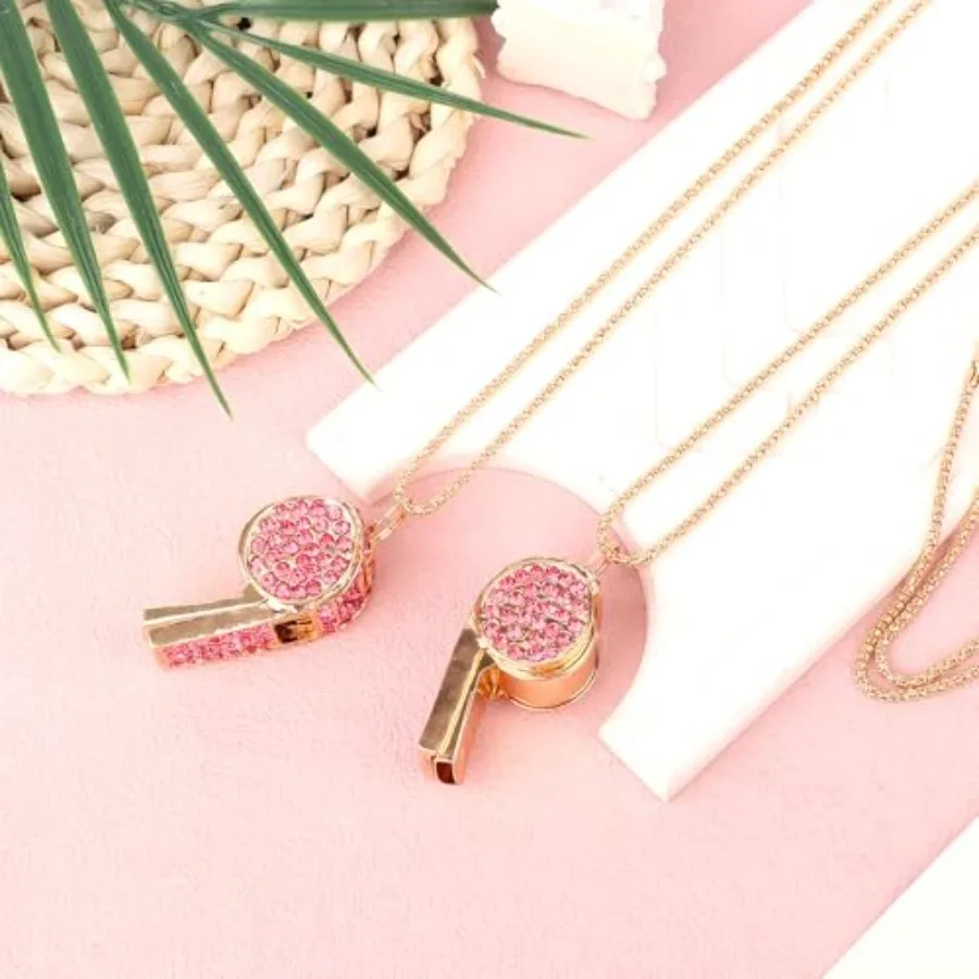 2개 블링 휘슬 메탈 크리스탈 라인스톤 휘슬 소리가 큰 선명한 소리 스포츠 휘슬 체인 랜야드 포함 선물 교사용