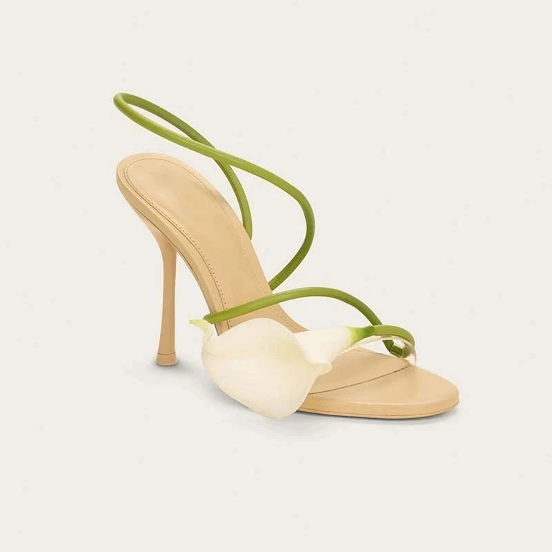 

Flower Decoration One Word Belt Sandals Sexy Pointed Toe Thin Heel Ankle Warp New Arrivals Fashion Women Modern Shoes