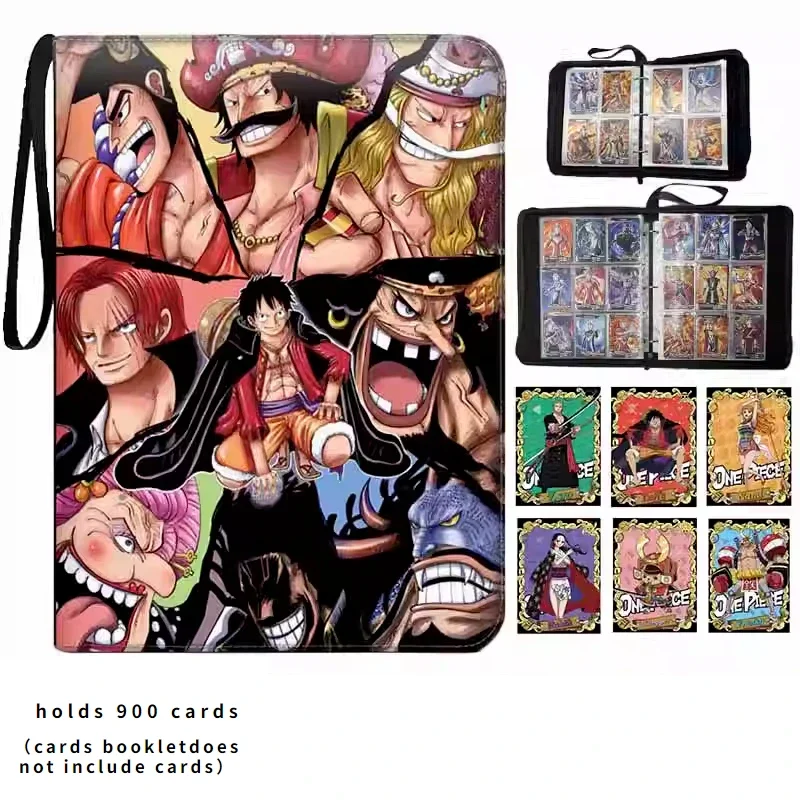 900 Pcs Anime One Piece Luffy Zoro Monkey D. Luffy Cards Book Zipper Leather Cards Binder Display Game Collection Card Toy Gifts