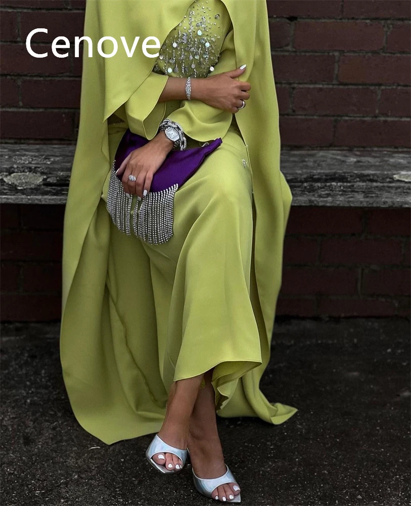 

Cenove Yellow High Neck Prom Dress Ankle-Length With Long Sleeves Evening Summer Party Dress For Women2023