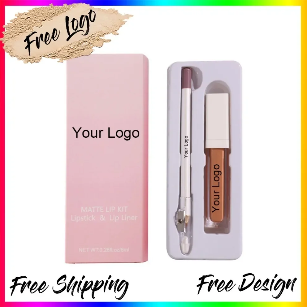 

Private Label Vegan Makeup Wholesale 21 Colors Lip Gloss Liner Set with Sharpener Transfer Proof Matte 2PCS Custom Logo Makeup