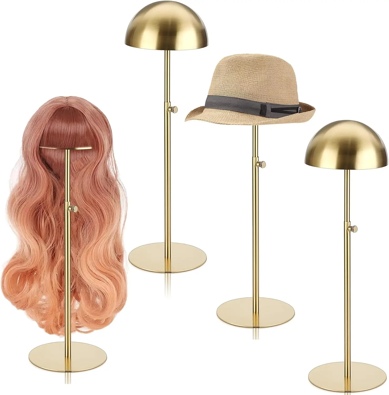 Juxyes Pack Of 4 Stainless Steel Wig Display Stand Rack For Boutique, Tabletop Hat Wig Display Risers Stand For Vendor Retail