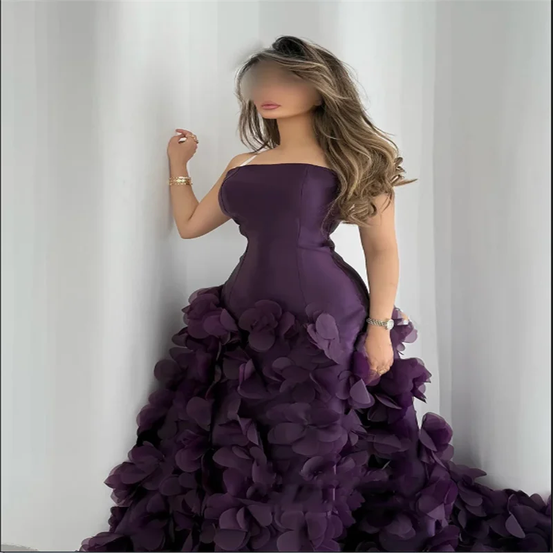 Abito da sera arabo saud فساتmaveraات Personalizzato senza spalline senza maniche Fiori fatti a mano Sweep Train Abito da ballo arabo