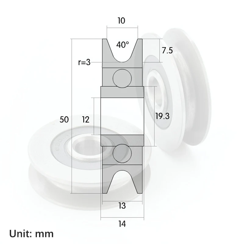 12*50*13mm Groove Wheel Metal U-groove Track Steel Wire Rope Lifting Wheel Bearing High Quality Steel Guide Wheel Lifting Pulley