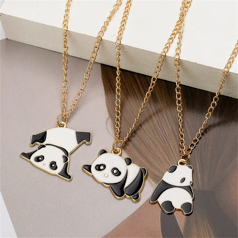 Cartoon Panda Necklace For Women Cute Fun Sports Panda Zinc Alloy Pendant Choker For Children Cartoon Panda Pendant Necklace