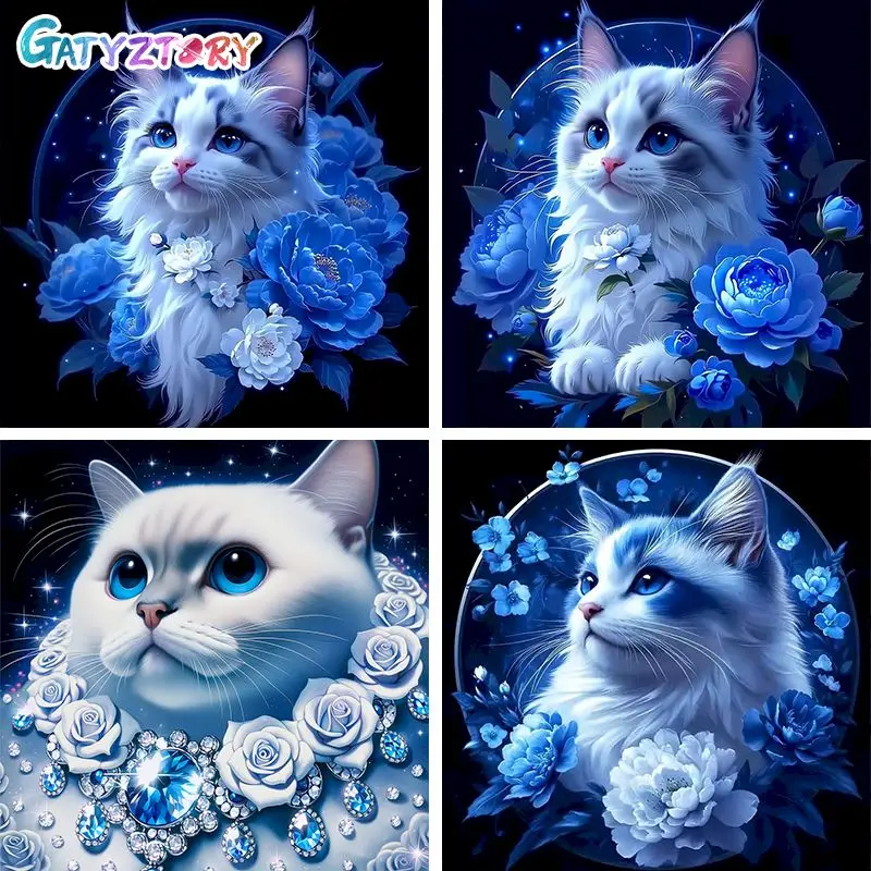 

GATYZTORY Flower Diamond Painting Kits For Adults Artwork Cat Full Round/Square Paint By Diamonds Wall Art Diy Crafts