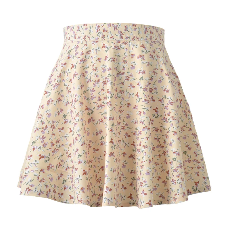 Zomer Damesrok Harajuku Nieuw 2023 Nieuwe Dames Bloemenrits Bedrukt Chiffon Lange Taille Paraplu Rok Dames Sweet Elegant