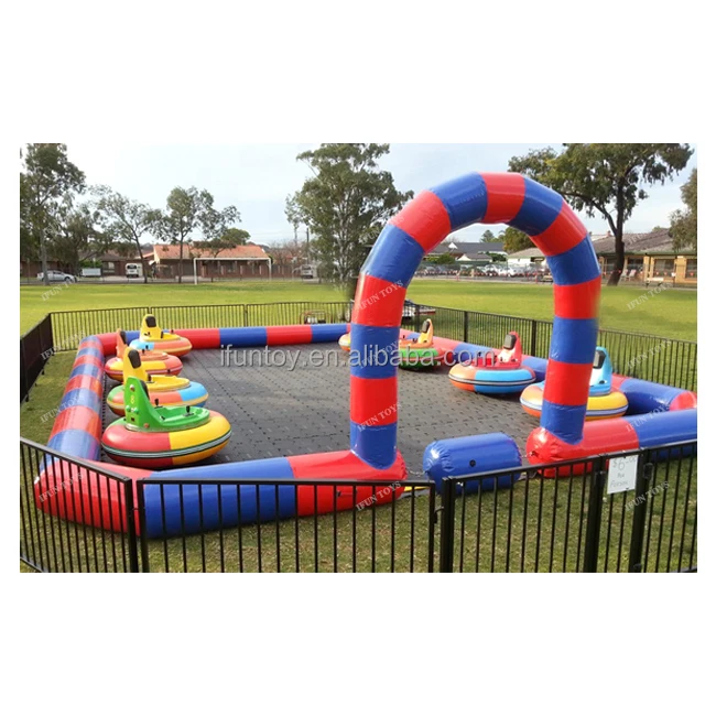 

White PVC Thick Inflatable Bumper Cars Arena Race Track for Amusement Park Featuring Ball Fence