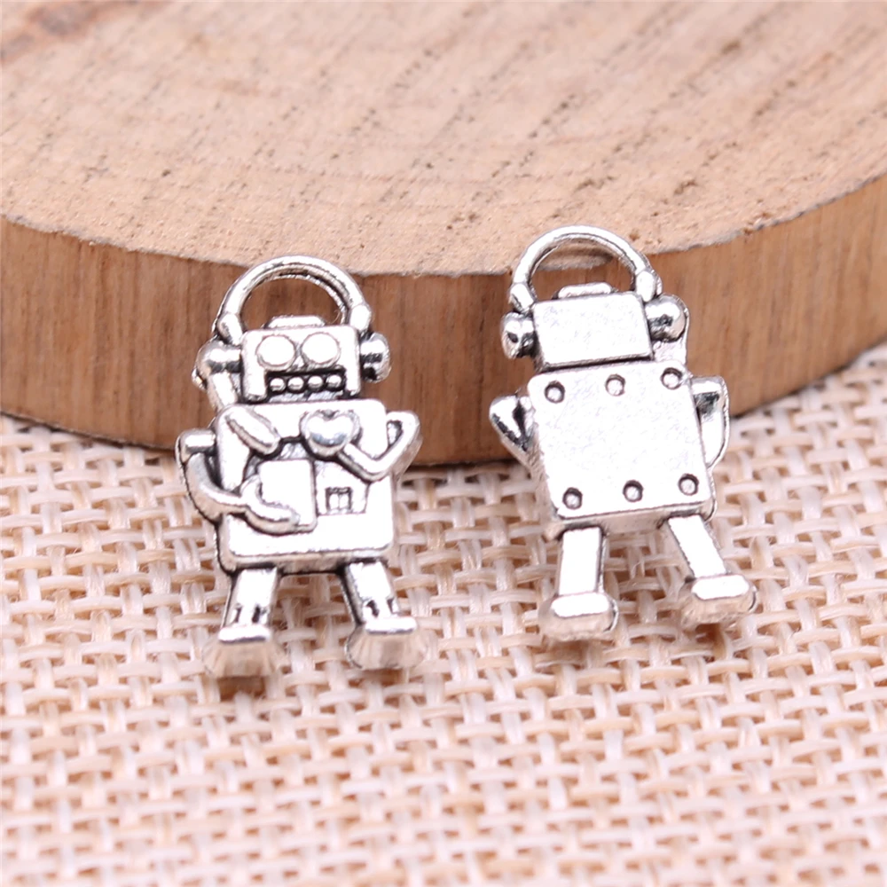 WYSIWYG 10pcs 17x9mm Pendant Robot Robot Charm Pendants For Jewelry Making Antique Silver Color Robot Pendants