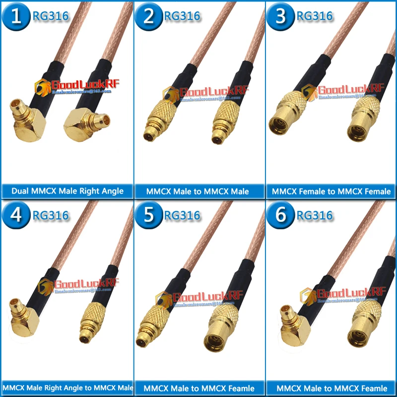 Dual MMCX Male to MMCX Male Right Angle 90 Degree Plug Pigtail Jumper RG316 extend Cable Low Loss 50 ohm Type L