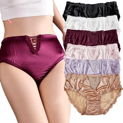 6Pcs Plus size High-quality Women's Panties Lace Splicing Boutique Elasticity Underwear Sexy Briefs Ice silk Lingerie 45-100KG
