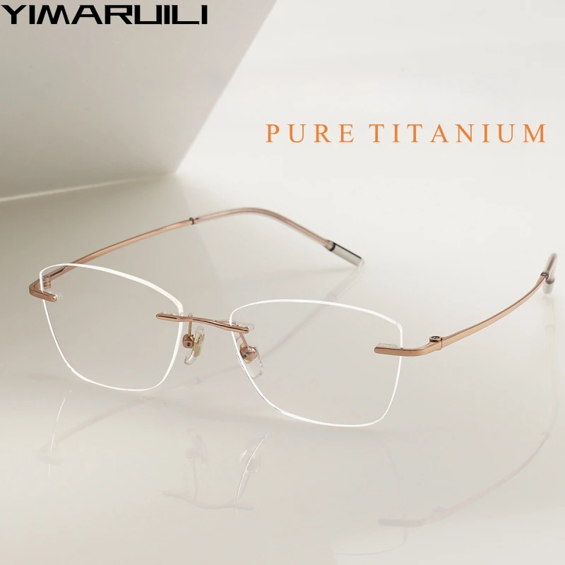 YIMARUILI Fashion Good-looking Cat-eye Rimless Women's Glasses Frame Ultra-light Pure Titanium Optical Prescription Eyewear 1022