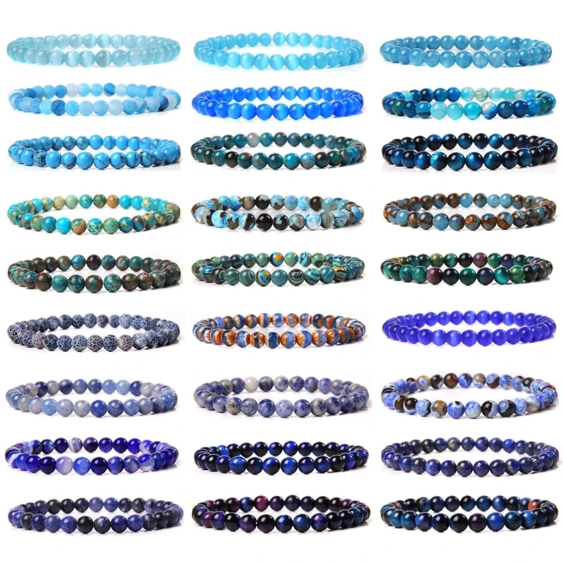 Classic Blue Agates Bracelets Natural Stone Beads Elasticity Rope Men Women 8MM Reiki Opal Bracelet Wholesale