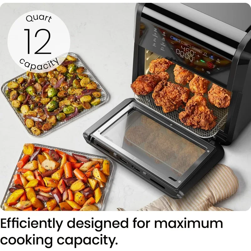 เตาอบหม้อทอด Air fryer 6-in-1 12 QUART พร้อมนาฬิกาดิจิตอลท์หน้าจอสัมผัสและเตาอบแบบพาความร้อนขนาดสำหรับครอบครัว