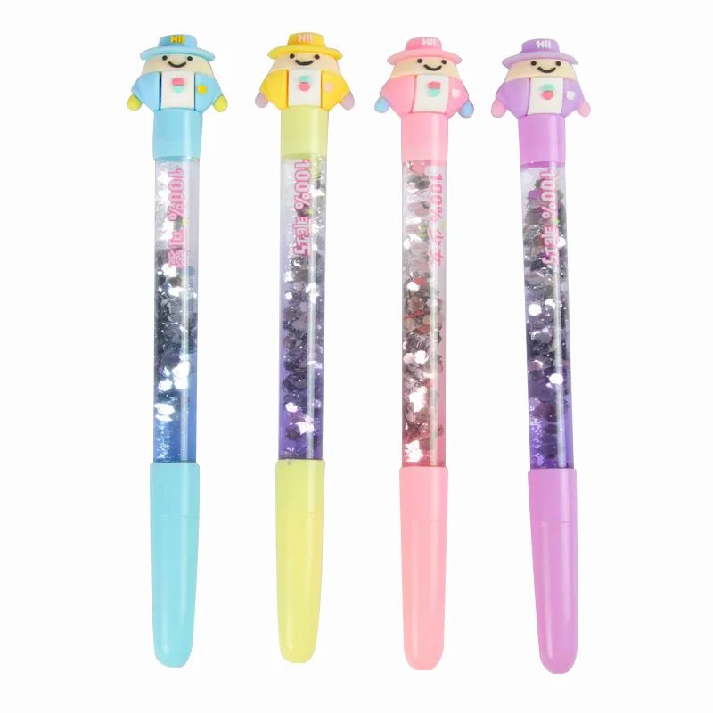 

50 Pcs Cartoon Head Oil Flowing Sand Rollerball Gel Pen Creative Student Children Prize Gift Water-based Pen Office Stationery