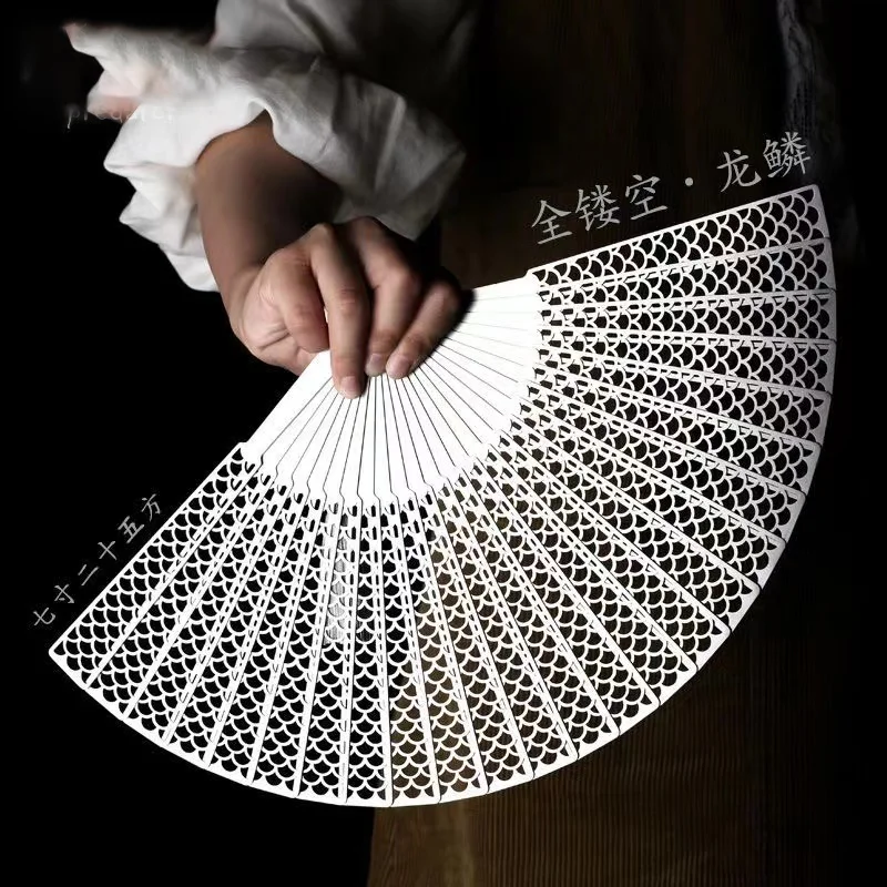 New Chinese Style Fine Steel  Ancient Fan Hollow Self-Defense Kung Fu Tai Chi Metal Defense Portable Stainless Steel Folding Fan