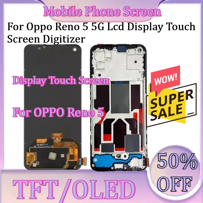 

For Oppo Reno5 5G PEGM00 LCD with Fingerprint New TFT/OLED for Oppo Reno 5 5G Lcd Display Touch Screen Digitizer