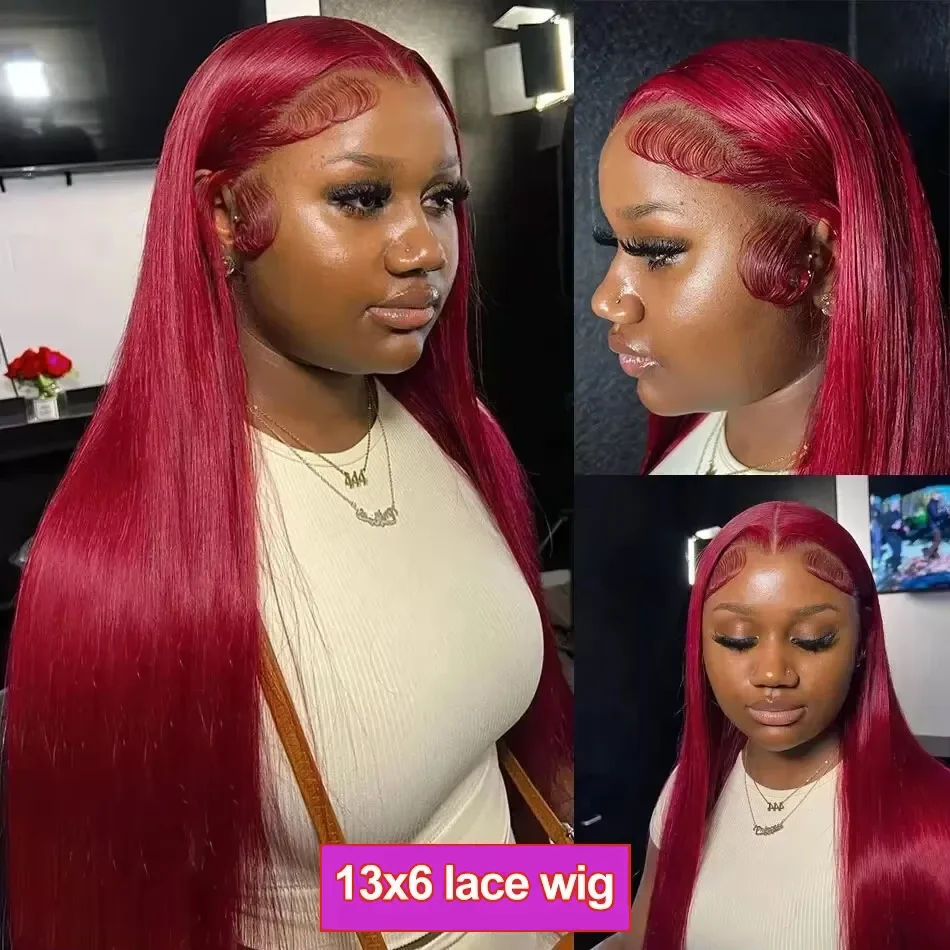 Burgundy 13x6 HD Lace Frontal Human Hair Wig Straight Red 13x4 Lace Front Human Hair Wigs For Women 99J Colored 200 230 Density